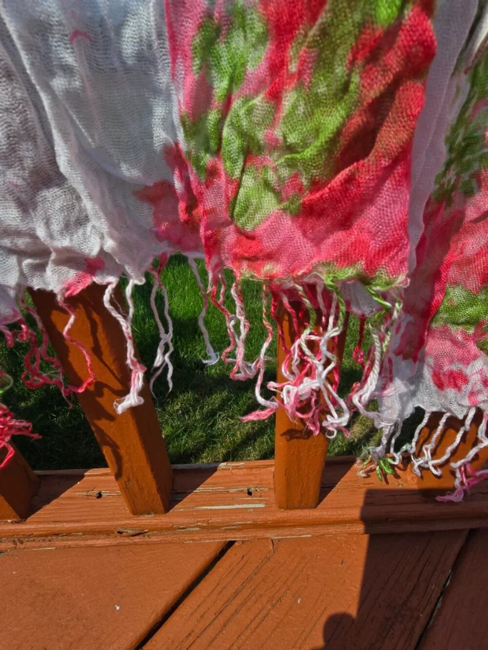 Pink Green Floral Crinkled Lightweight Scarf Fringe Hem Summer Wrap Shawl